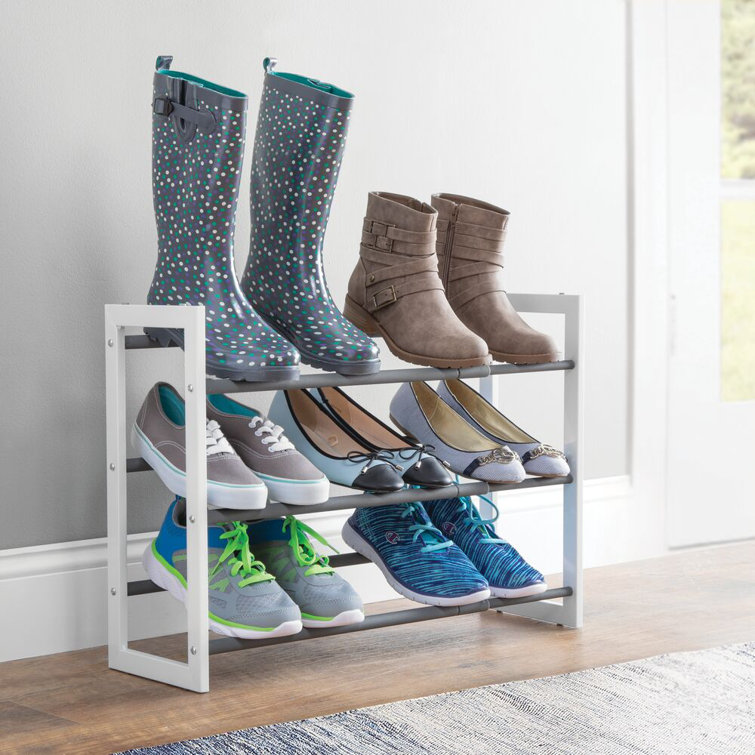 mDesign Metal 3 Tier Adjustable/Expandable Shoe and Boot Rack White